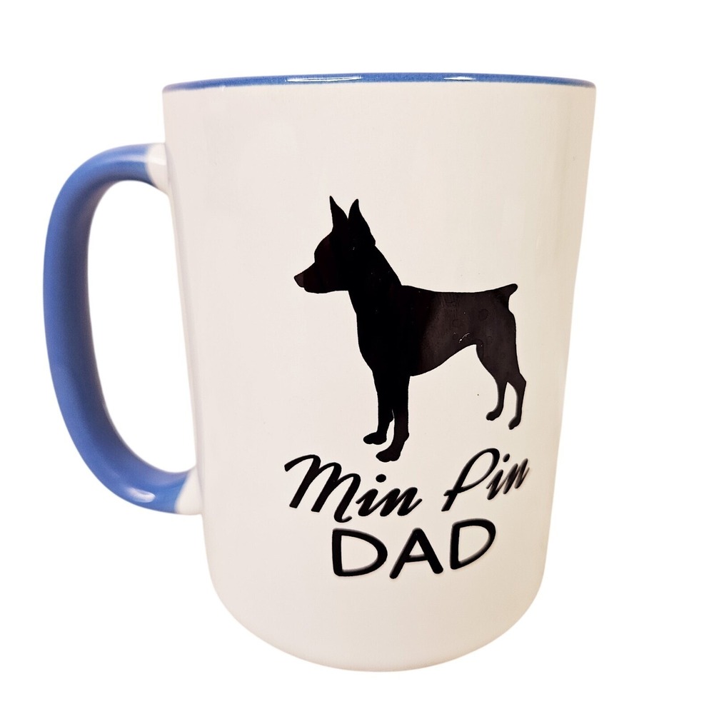 Miniature Pinscher Dog Min Pin Dad Coffee Mug Cup Two-Tone Blue White 4 5/8" Tal